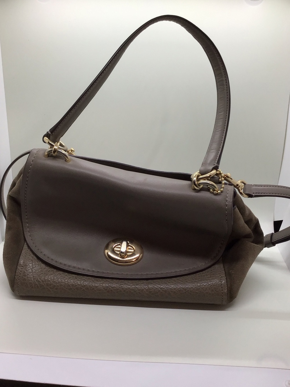 Coach Taupe Shoulder Bag with Gold Hardware